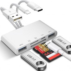 OTG адаптер Herfair перехідник картрідер SD / TF to USB / Lightning / Type-C White (R3873)